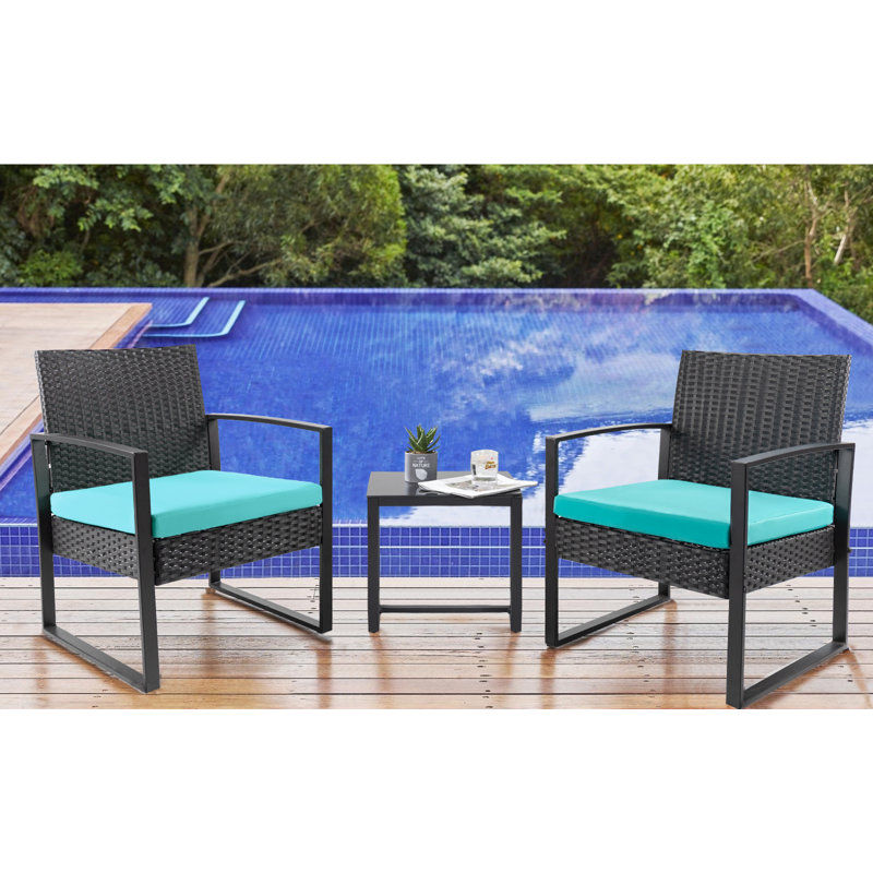 Wrought Studio Beoll 3 Piece Rattan Seating Group with Cushions Reviews Wayfair